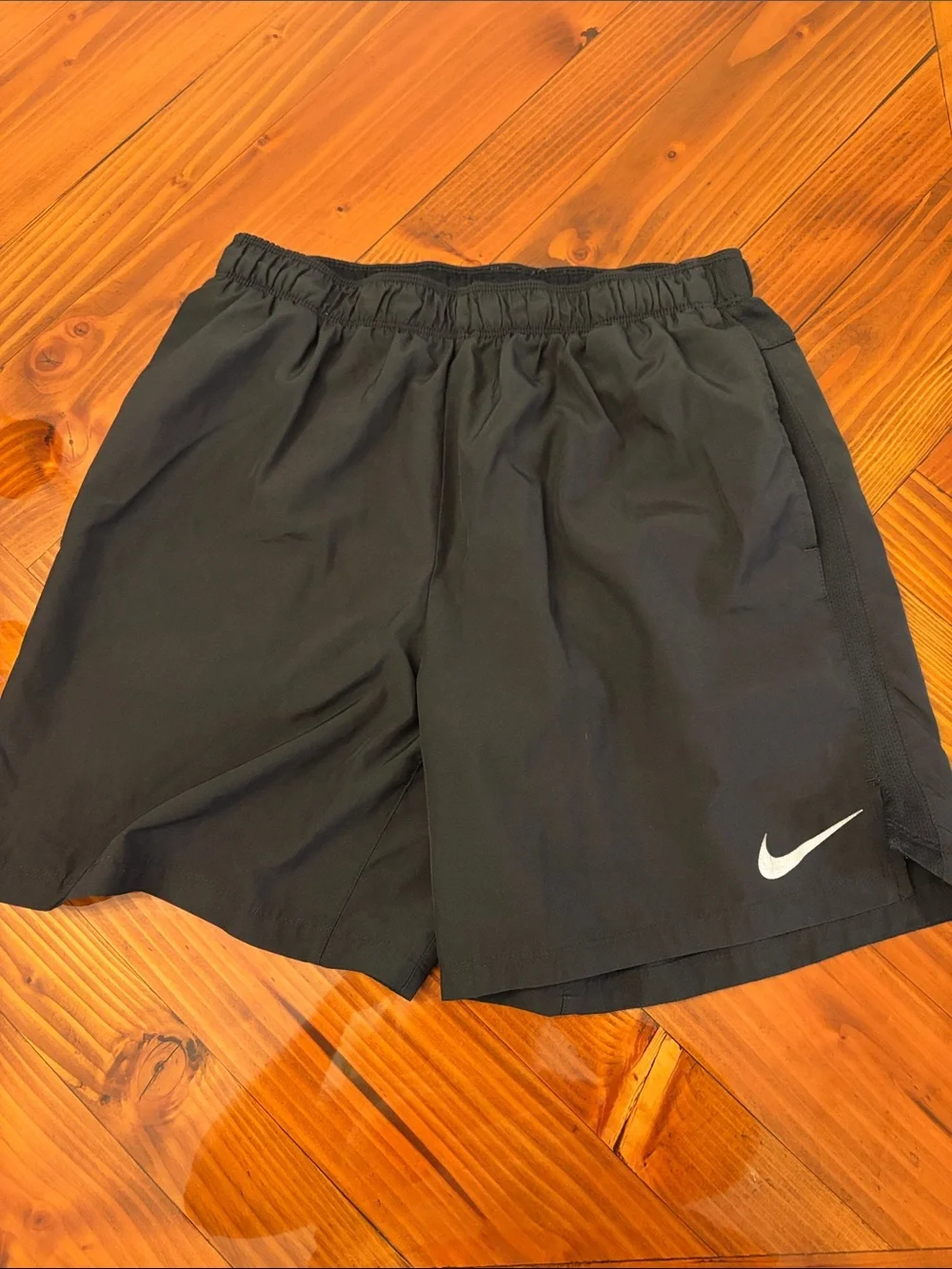 Nike Men’s Black Athletic Running Shorts with White Swoosh